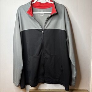 Lands' End Men's Lightweight Full Zip Jacket Tailored Fit Size XXL Blk/Gry/Red